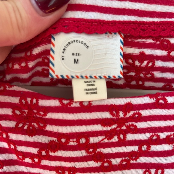 Anthropologie Postmark red embroidered eyelet tee shirt - Picture 4 of 7